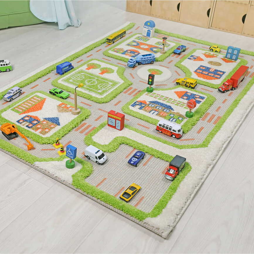 IVI Preproga igralna, motiv mesto, 80 x 150 cm, modra