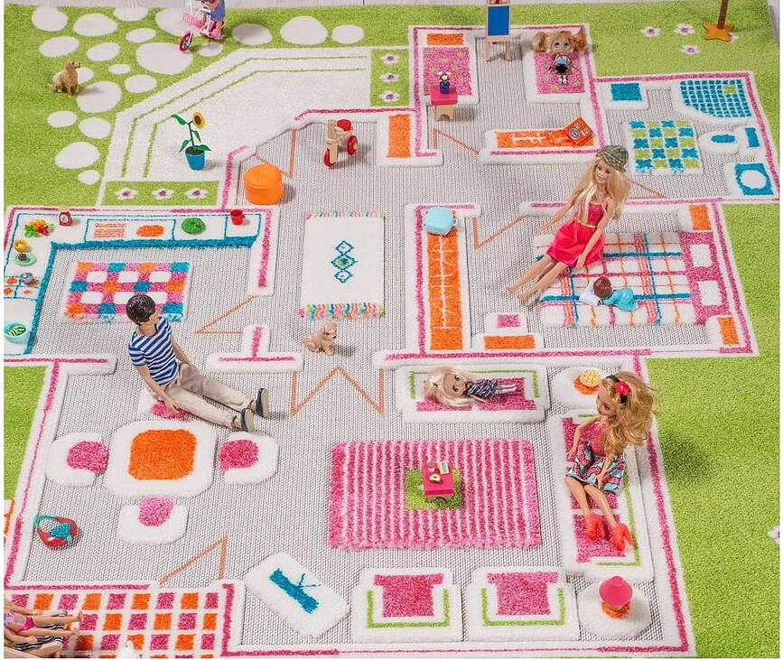 IVI Tapis de Jeu motif maison de poupée, 134 x 200 cm, vert