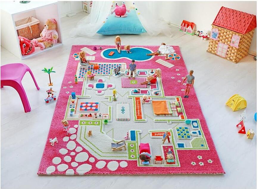 IVI Tapis de Jeu motif maison de poupée, 134 x 200 cm, vert