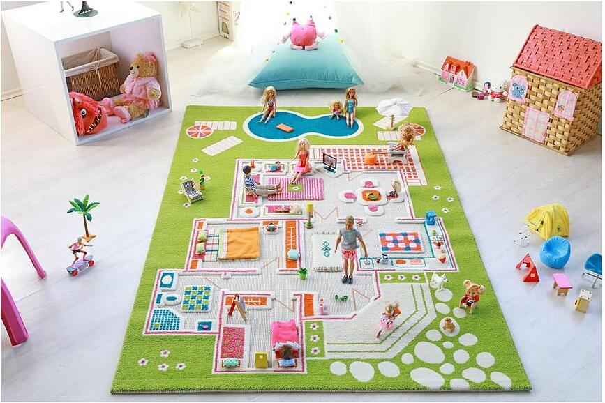 IVI Tapis de Jeu motif maison de poupée, 134 x 200 cm, vert