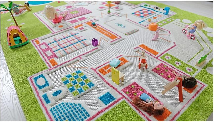 IVI Tapis de Jeu motif maison de poupée, 134 x 200 cm, vert