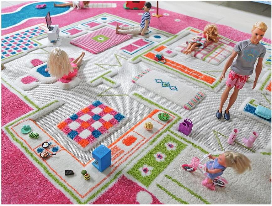 IVI Tapis de Jeu motif maison de poupée, 134 x 200 cm, vert