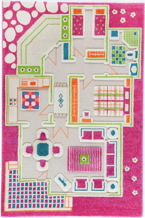 IVI Tapis motif maison de poupée, 100 x 150 cm, rose
