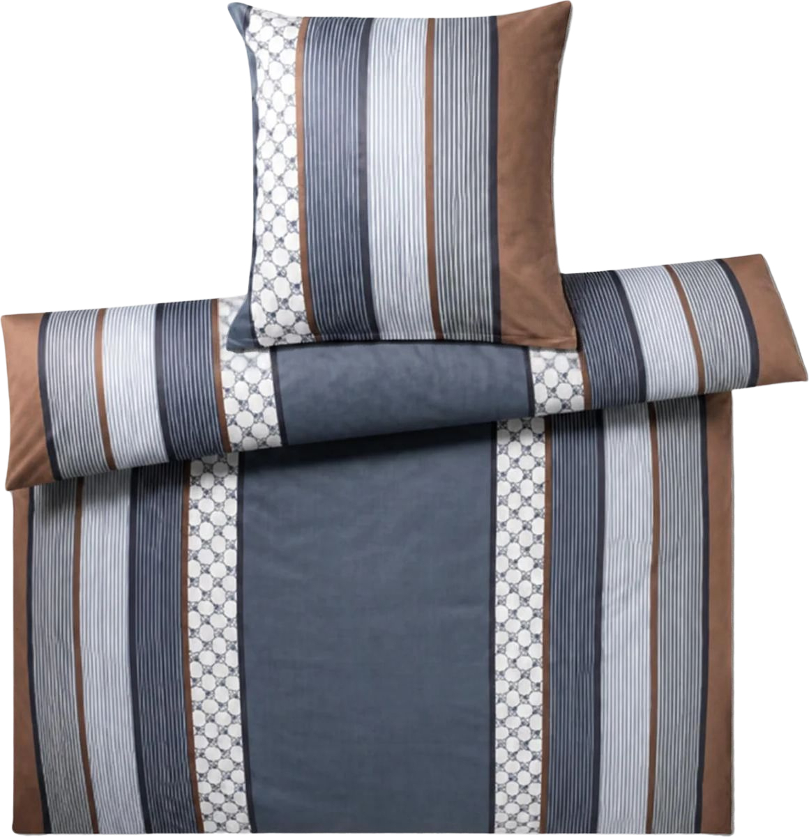 Cornflower Stripes Bettwäsche 135 x 200 cm Deep Ocean, Mako-Satin, mit Kissenbezug 80 x 80 cm