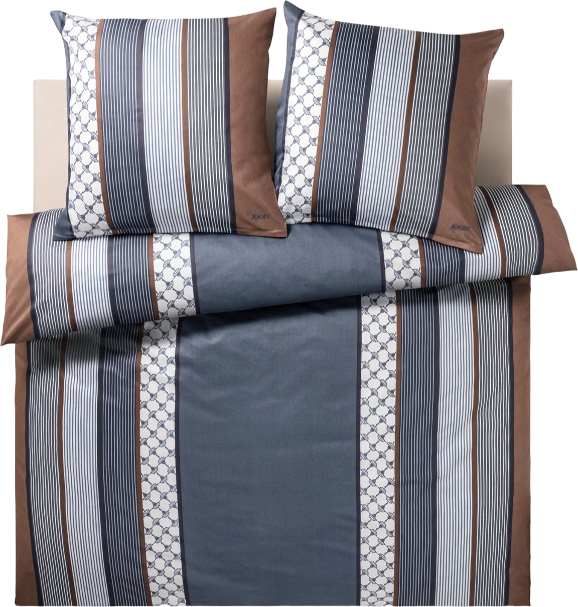 Cornflower Stripes Bettwäsche 200 x 200 cm Deep Ocean, Mako-Satin, mit 2 Kissenbezügen 80 x 80 cm