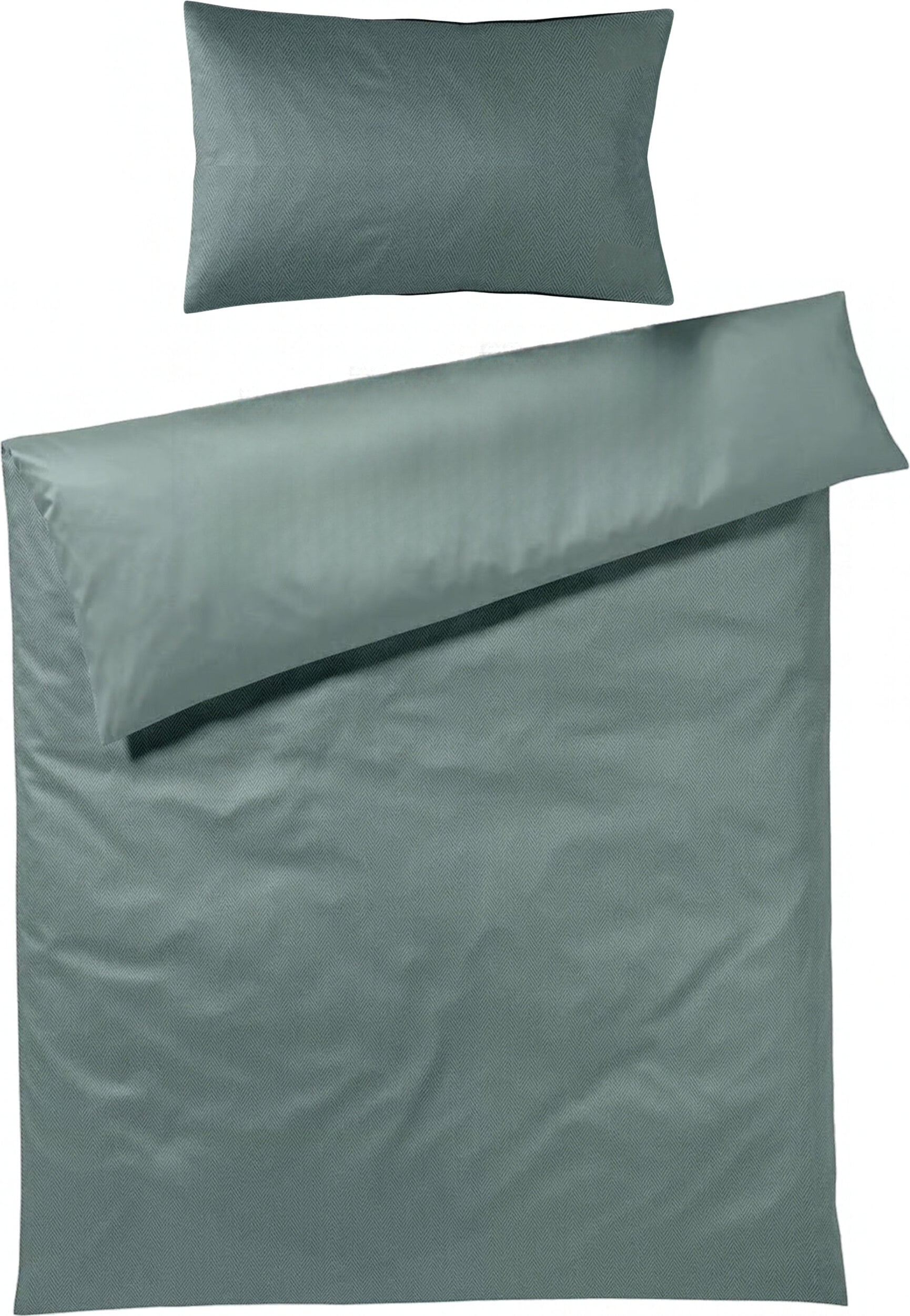 Herringbone Bettwäsche 155 x 220 cm Emerald aus Mako-Satin mit Kissenbezug 40 x 80 cm