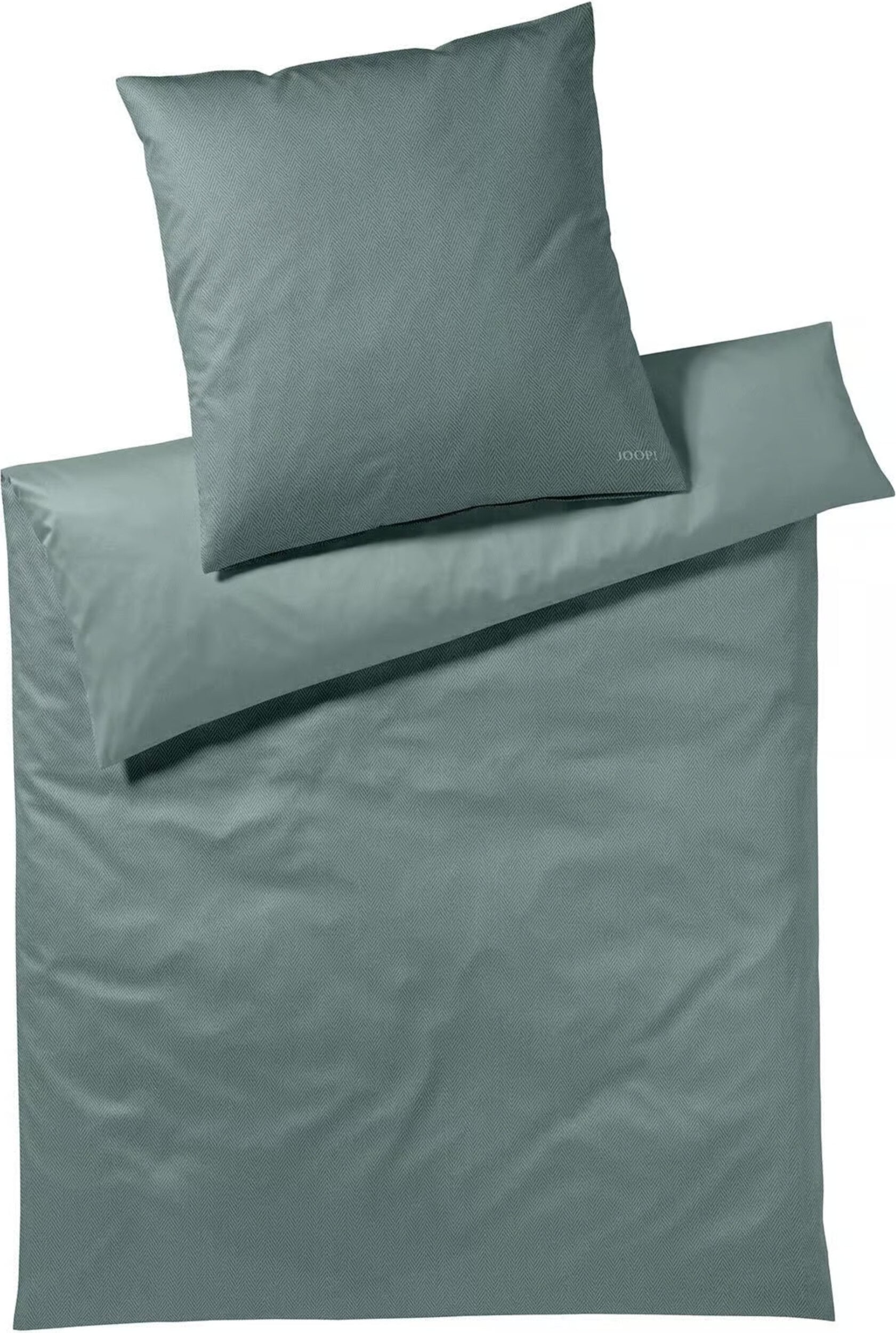 Herringbone Bettwäsche 155 x 220 cm Emerald aus Mako-Satin mit Kissenbezug 80 x 80 cm
