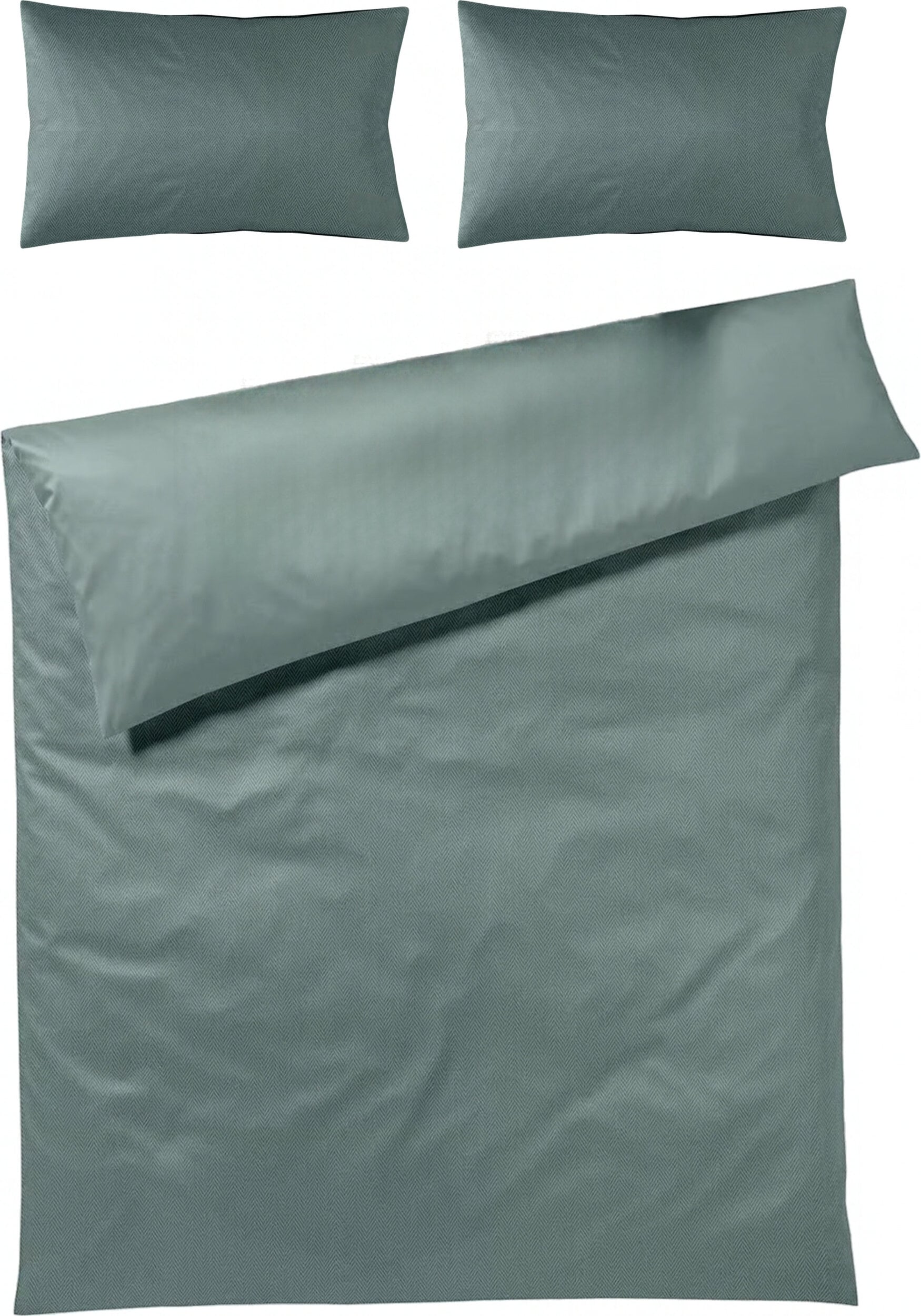 Herringbone Bettwäsche 200 x 200 cm Emerald aus Mako-Satin mit 2 Kissenbezügen 40 x 80 cm