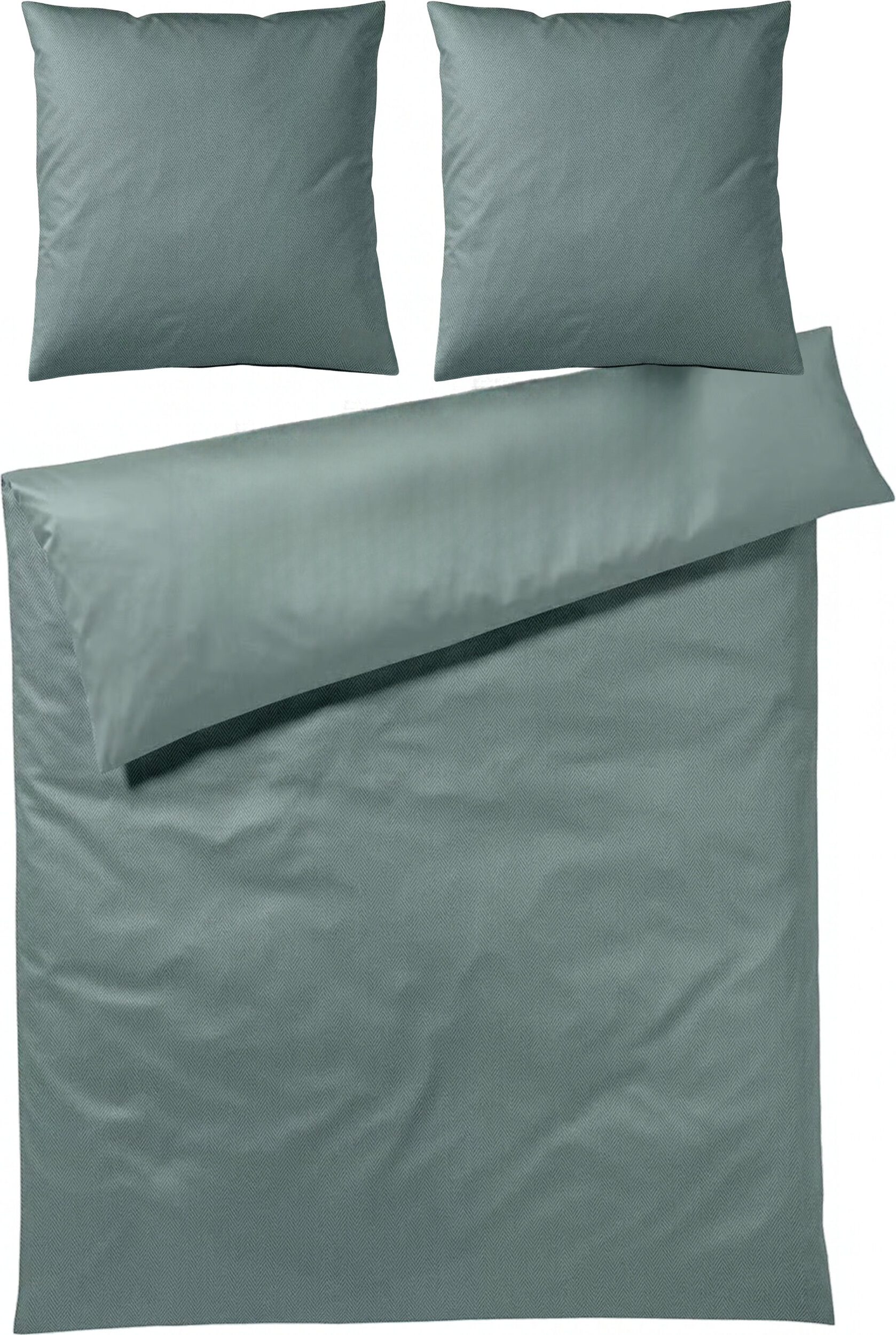 Herringbone Bettwäsche 200 x 220 cm Emerald aus Mako-Satin mit 2 Kissenbezügen 80 x 80 cm