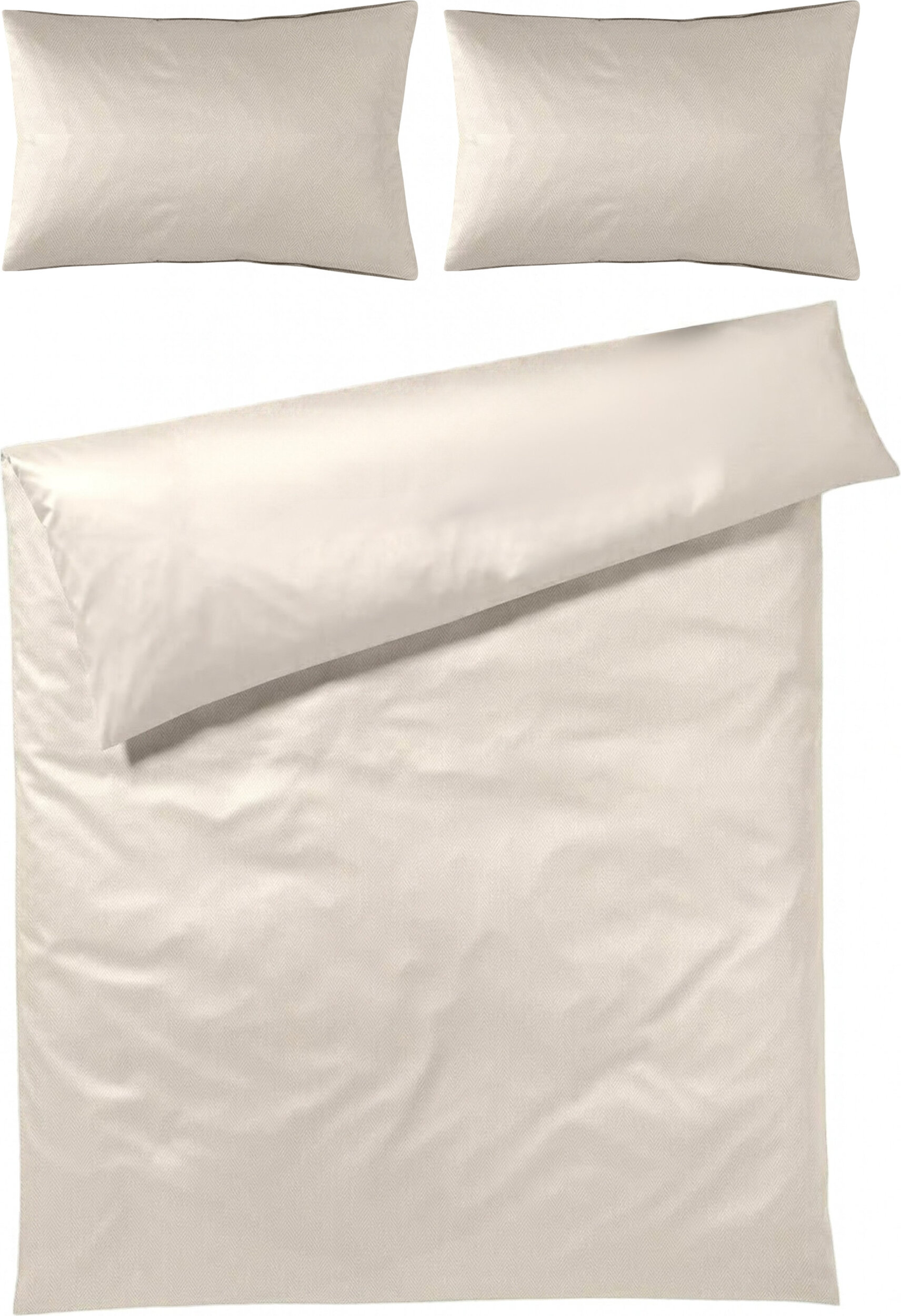 Herringbone Bettwäsche 240 x 220 cm Cream aus Mako-Satin mit 2 Kissenbezügen 40 x 80 cm