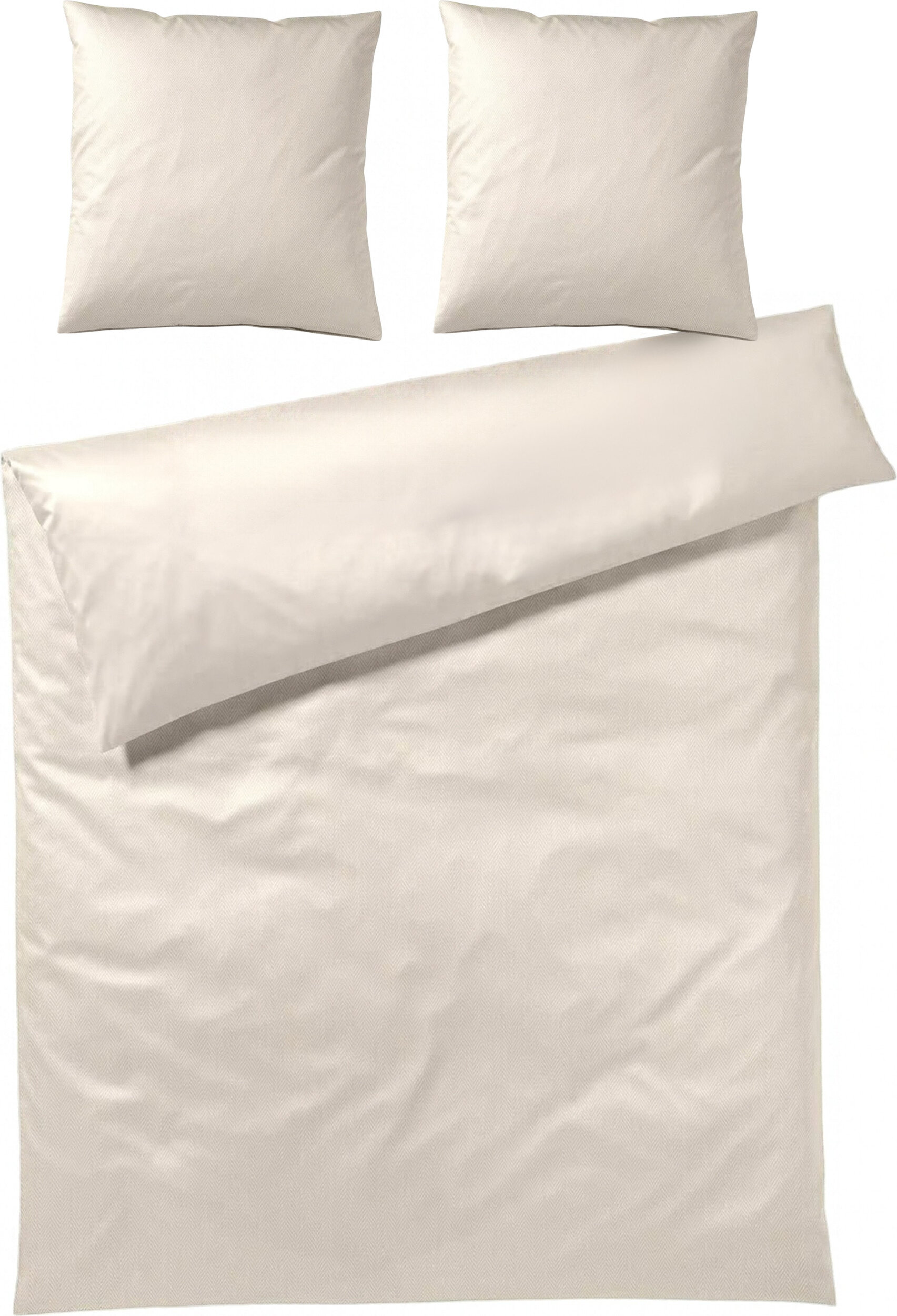 Herringbone Bettwäsche 240 x 220 cm Cream aus Mako-Satin mit 2 Kissenbezügen 80 x 80 cm