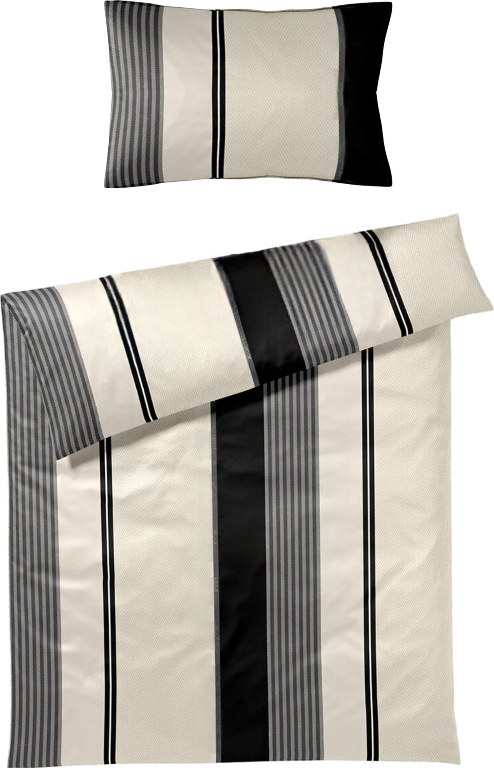 Herringbone Stripes Bettwäsche 135 x 200 cm, Black, aus Mako-Satin, mit Kissenbezug 40 x 80 cm