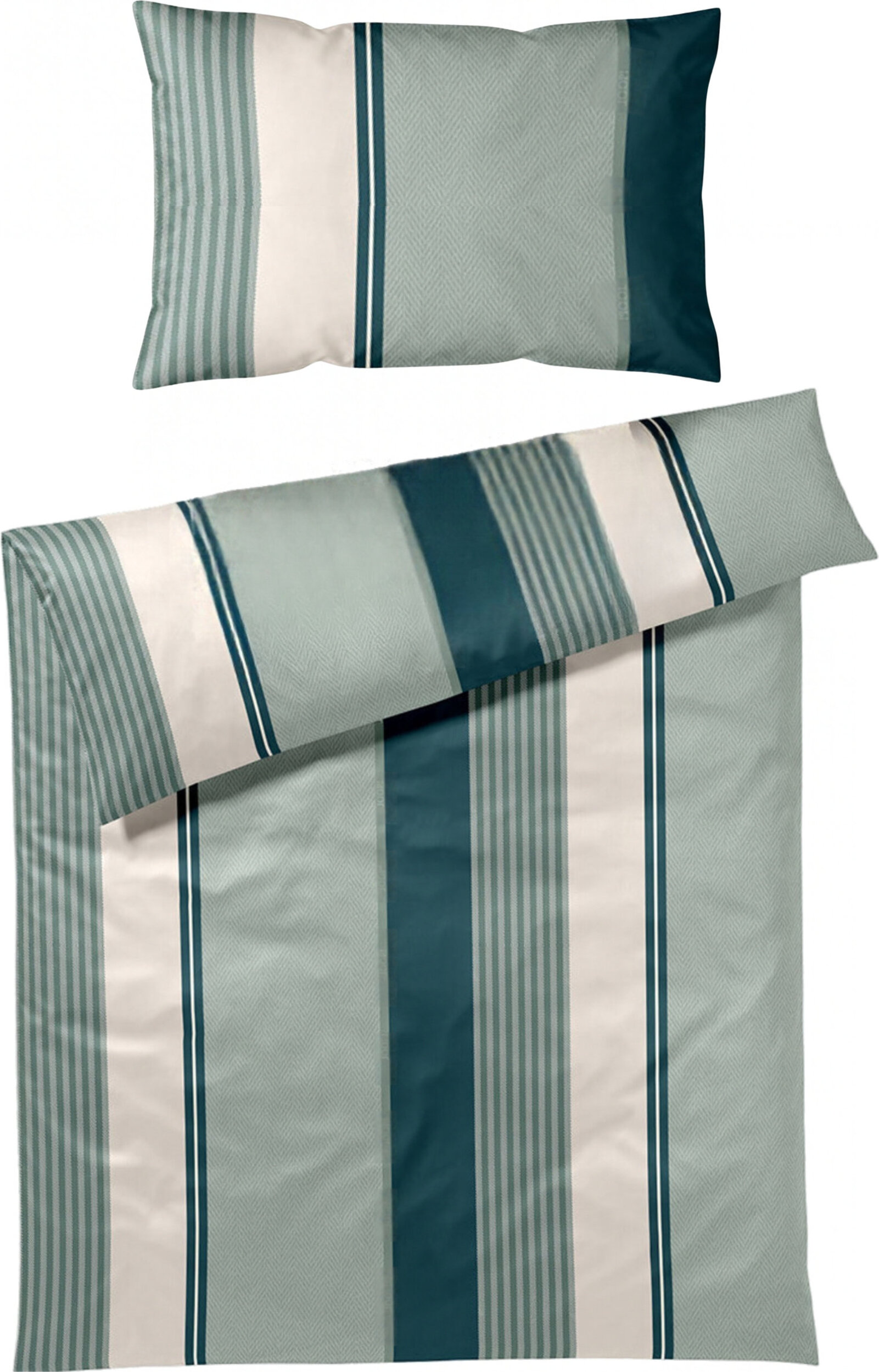 Herringbone Stripes Bettwäsche 135 x 200 cm Emerald aus Mako-Satin mit Kissenbezug 40 x 80 cm