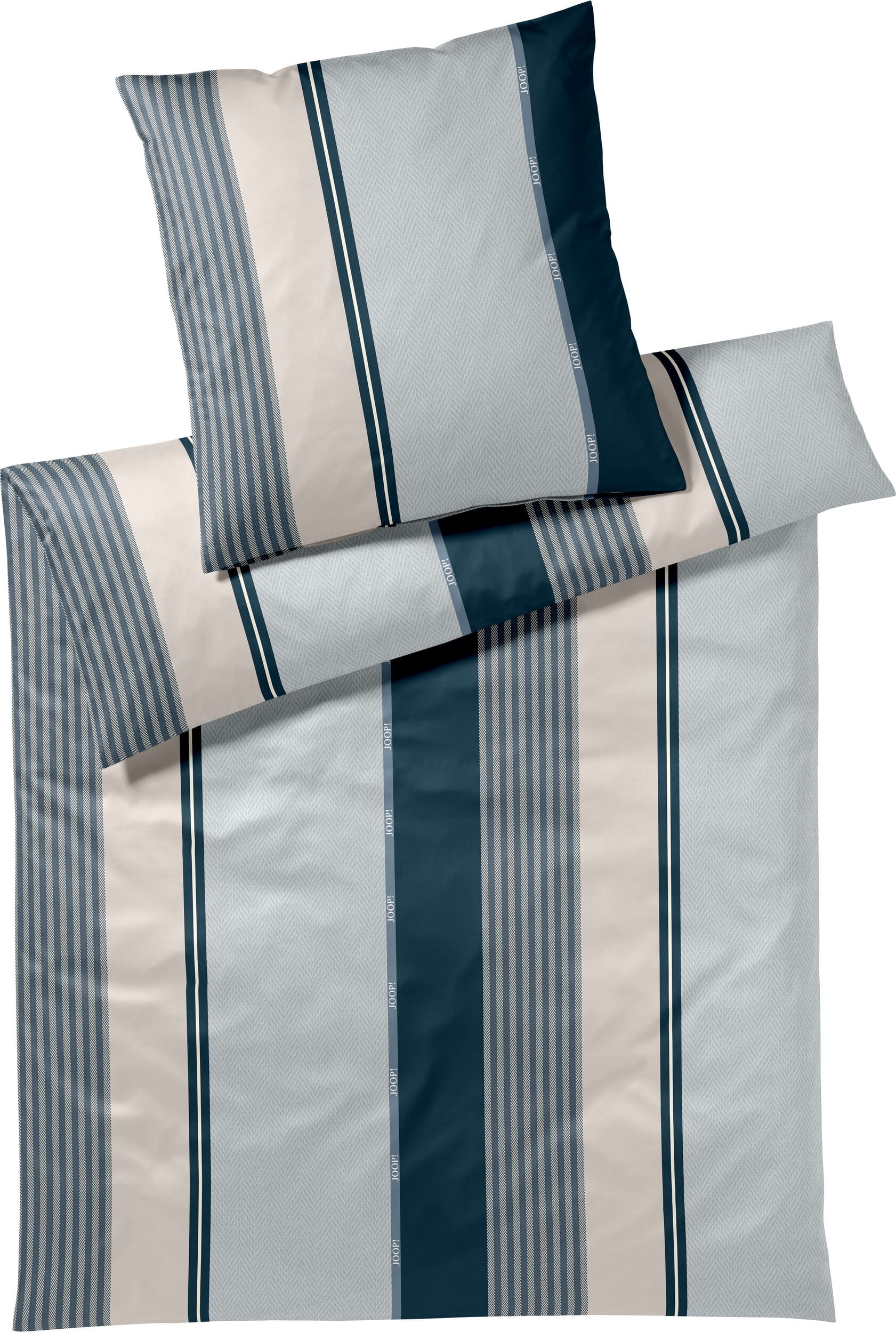 Herringbone Stripes Bettwäsche 135 x 200 cm Ocean aus Baumwollsatin mit Kissenbezug 80 x 80 cm