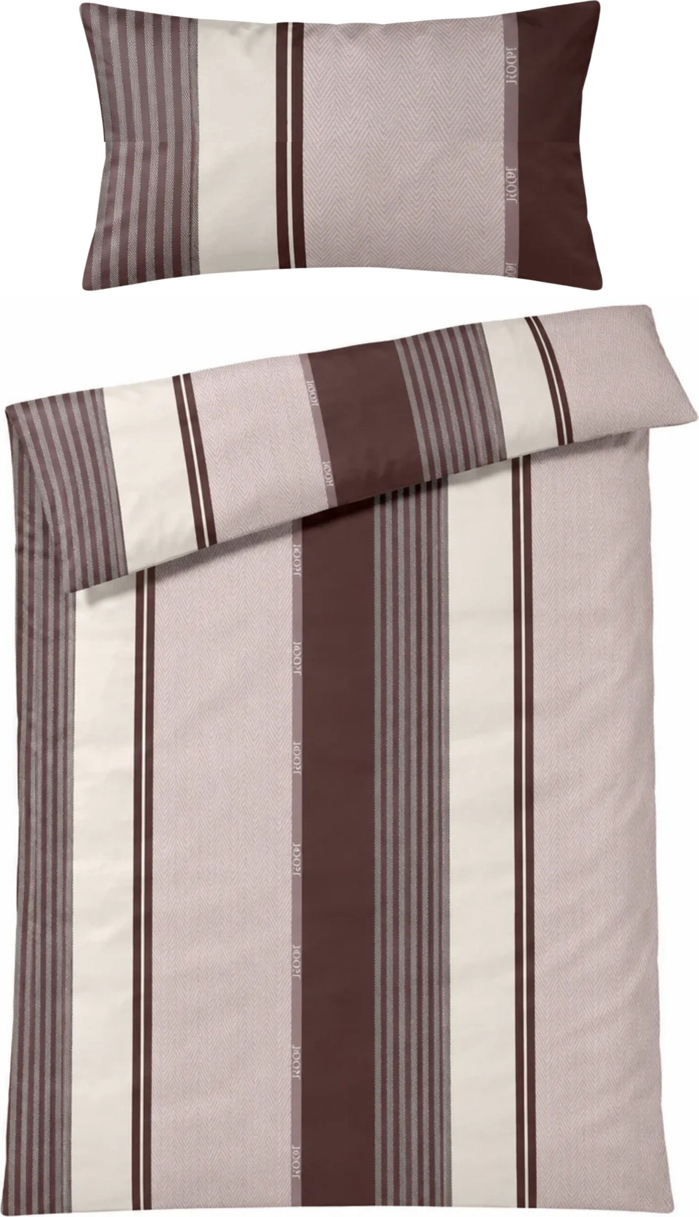 Herringbone Stripes Bettwäsche 135 x 200 cm, Rose, Mako-Satin, mit Kissenbezug 40 x 80 cm