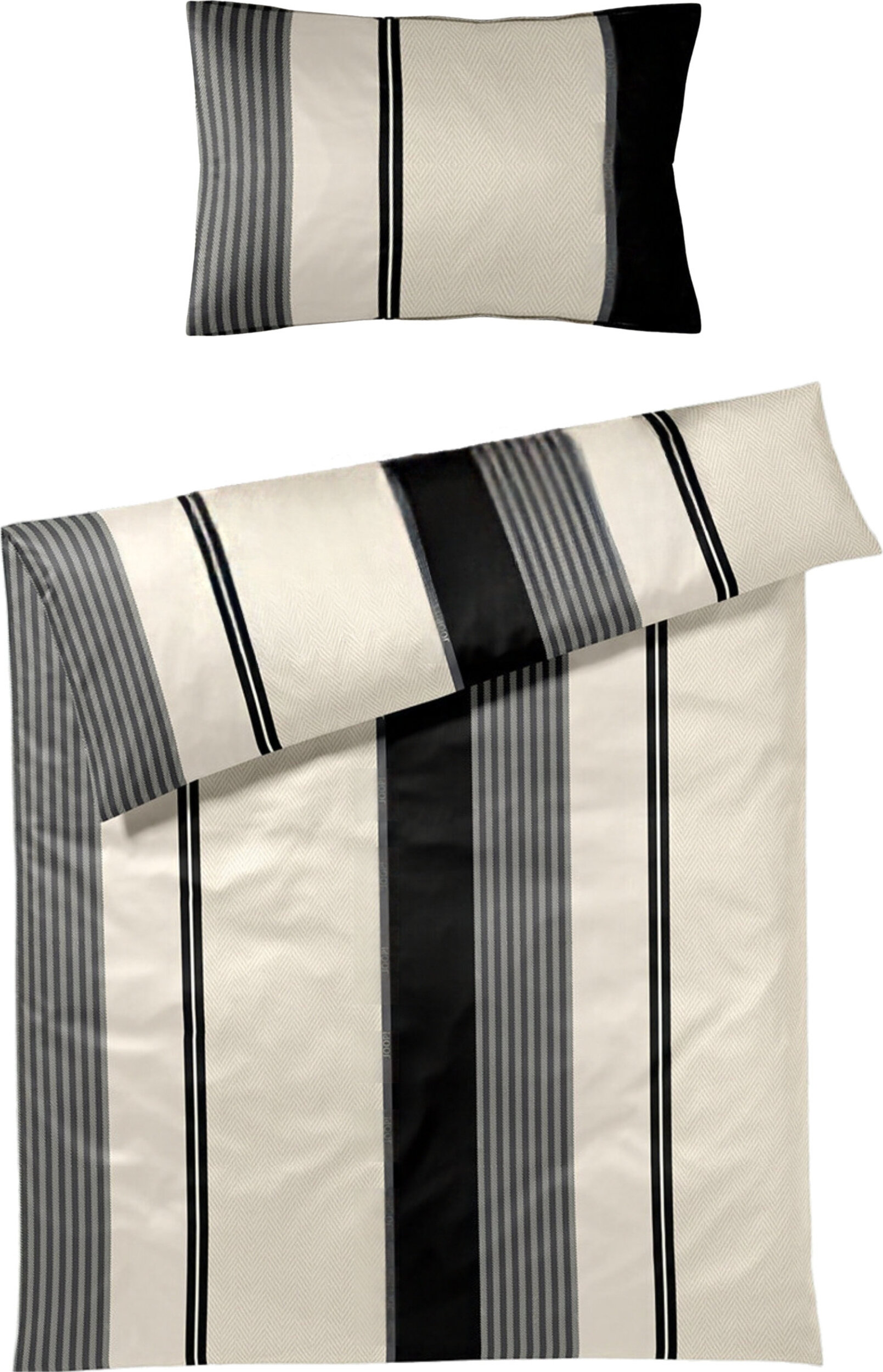 Herringbone Stripes Bettwäsche 155 x 220 cm, Black, aus Mako-Satin, mit Kissenbezug 40 x 80 cm