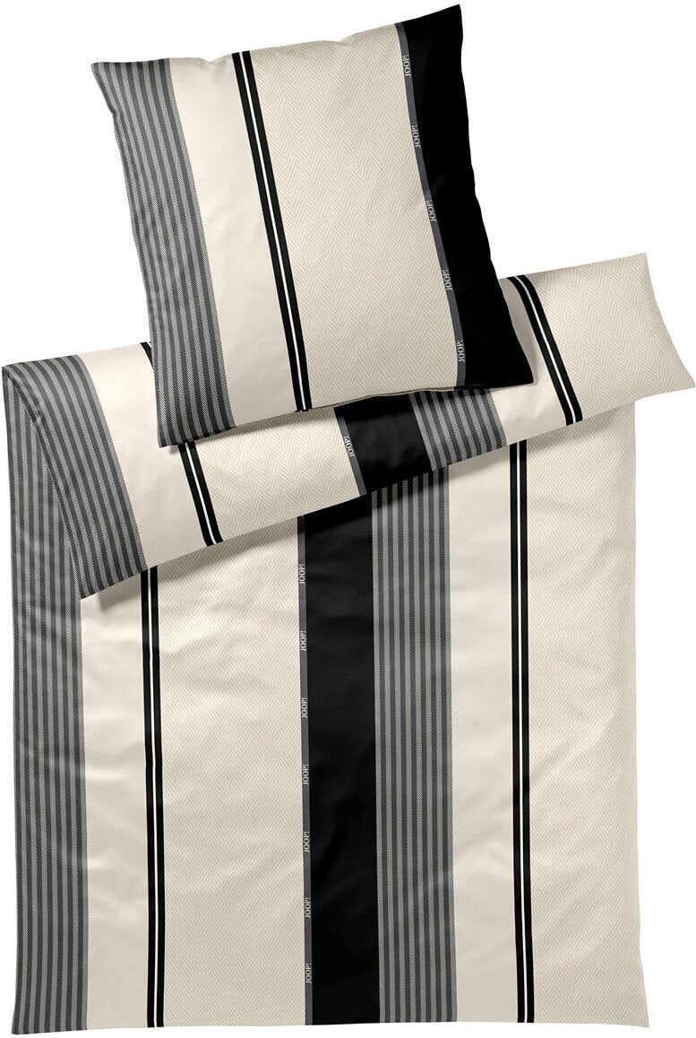 Herringbone Stripes Bettwäsche 155 x 220 cm, Black, aus Mako-Satin, mit Kissenbezug 80 x 80 cm