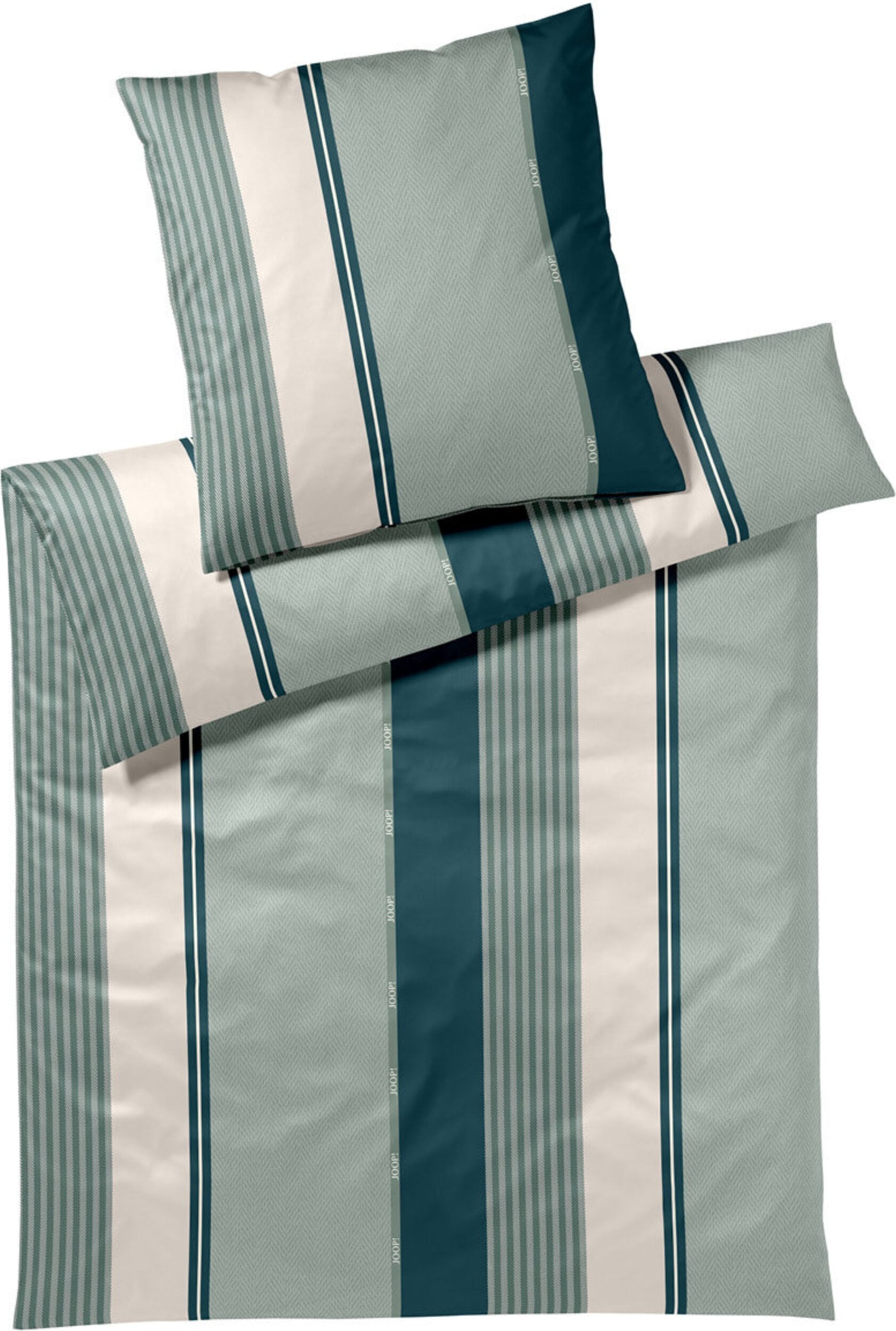 Herringbone Stripes Bettwäsche 155 x 220 cm Emerald aus Mako-Satin mit Kissenbezug 80 x 80 cm