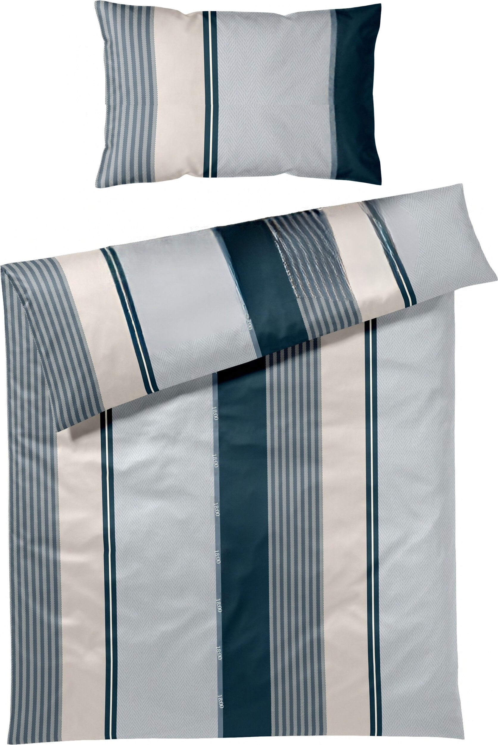 Herringbone Stripes Bettwäsche 155 x 220 cm Ocean aus Baumwollsatin mit Kissenbezug 40 x 80 cm