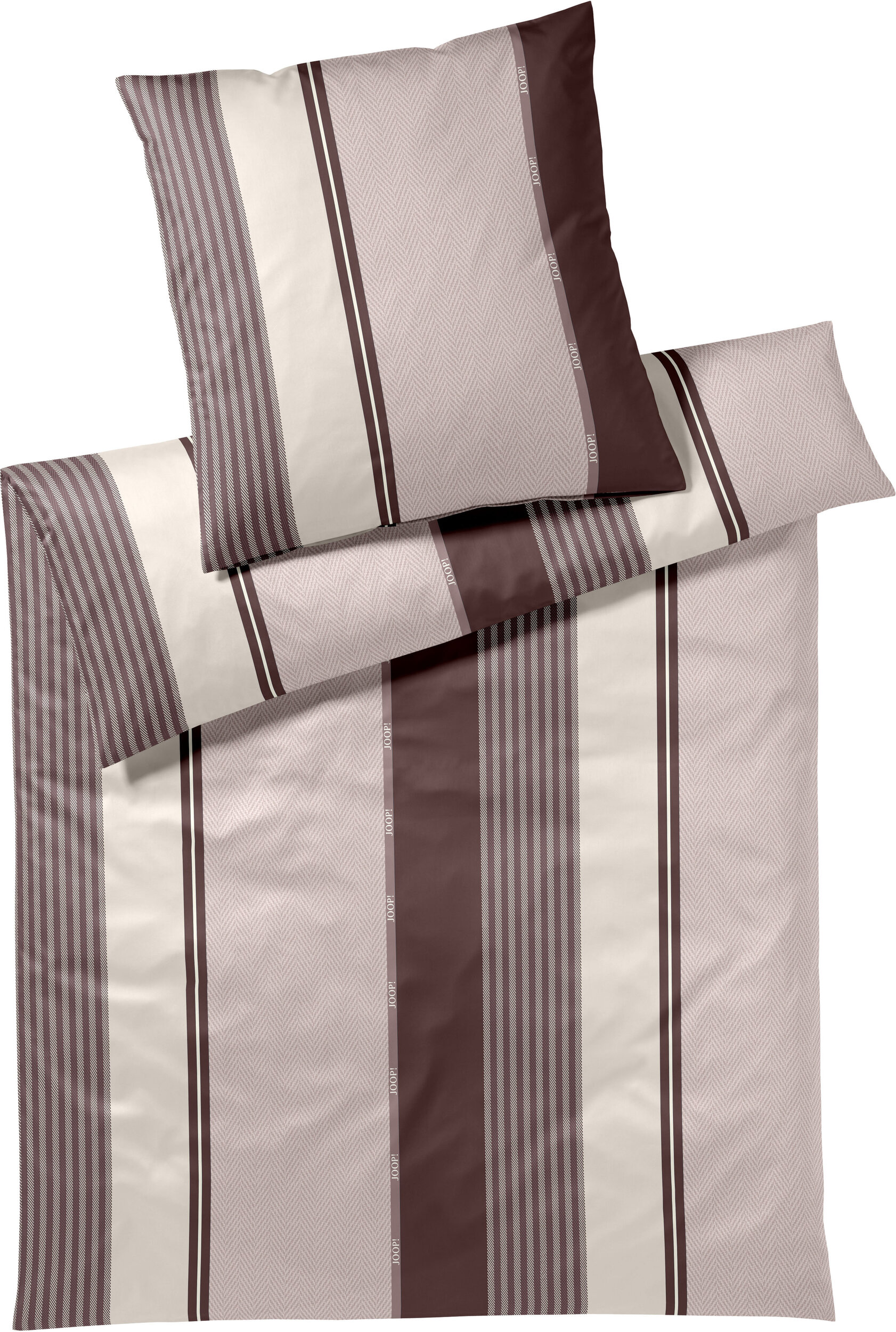 Herringbone Stripes Bettwäsche 155 x 220 cm, Rose, Mako-Satin, mit Kissenbezug 80 x 80 cm
