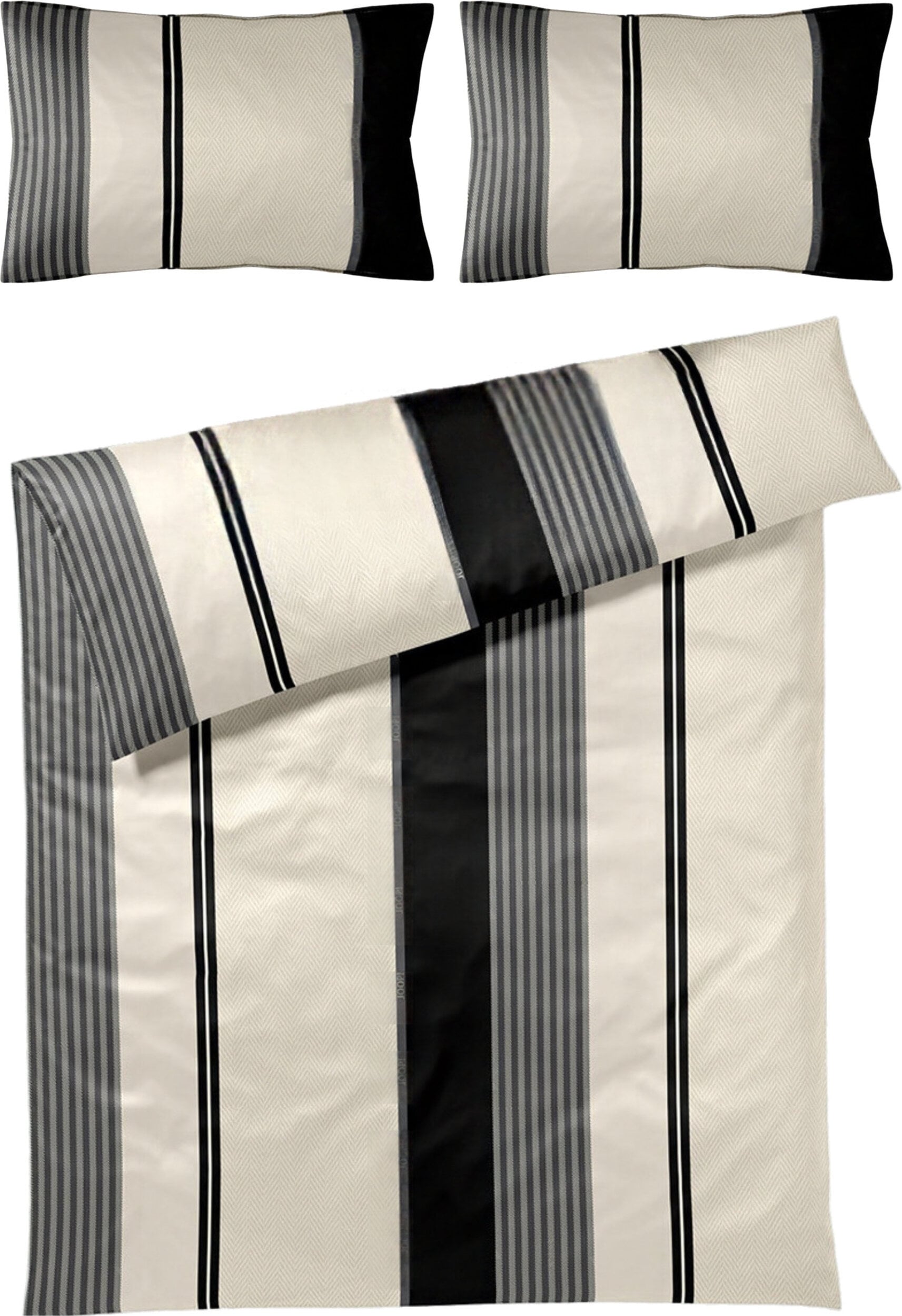 Herringbone Stripes Bettwäsche 200 x 200 cm, Black, aus Mako-Satin, mit 2 Kissenbezügen 40 x 80 cm