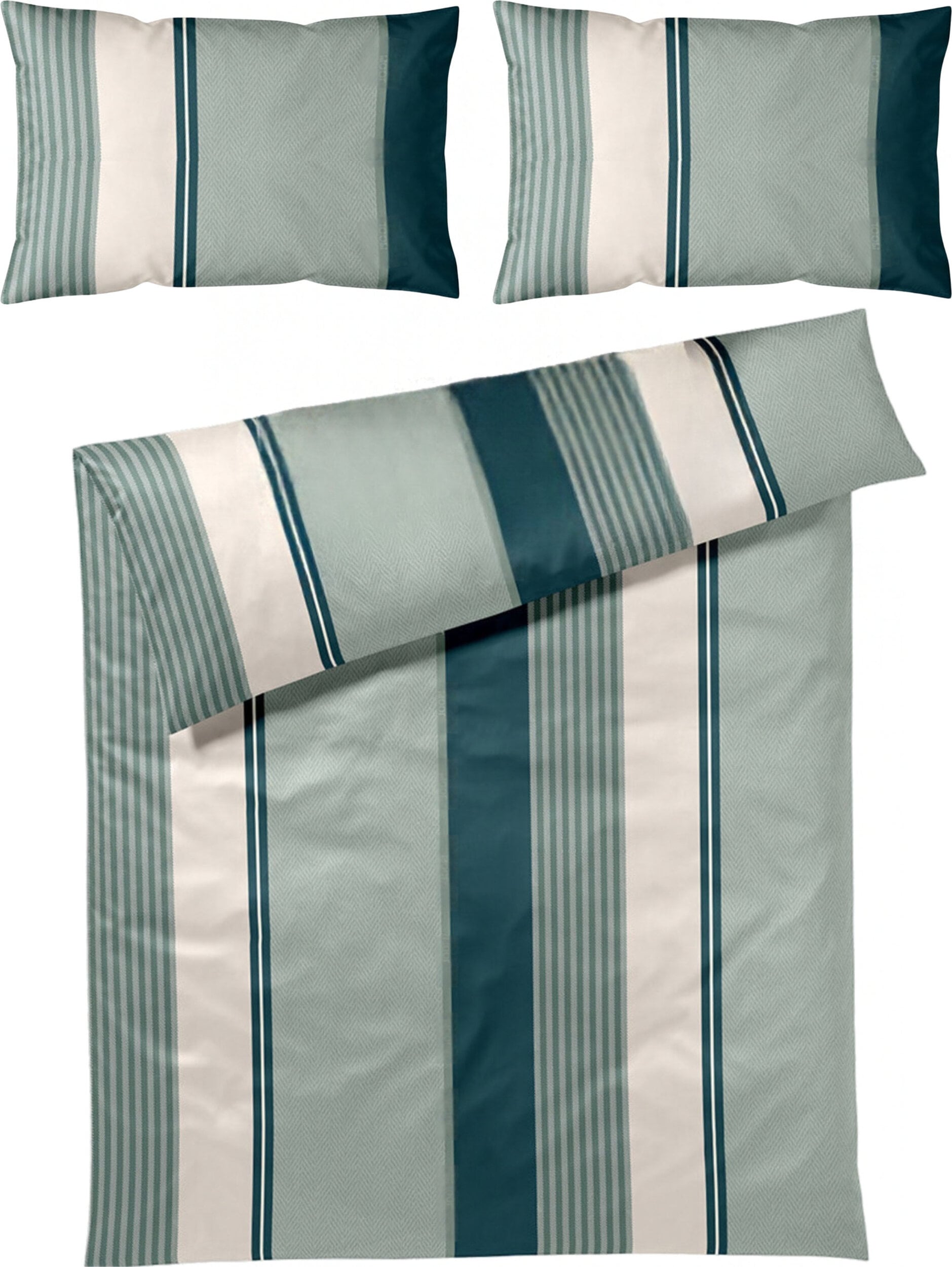 Herringbone Stripes Bettwäsche 200 x 200 cm Emerald aus Mako-Satin mit 2 Kissenbezügen 40 x 80 cm