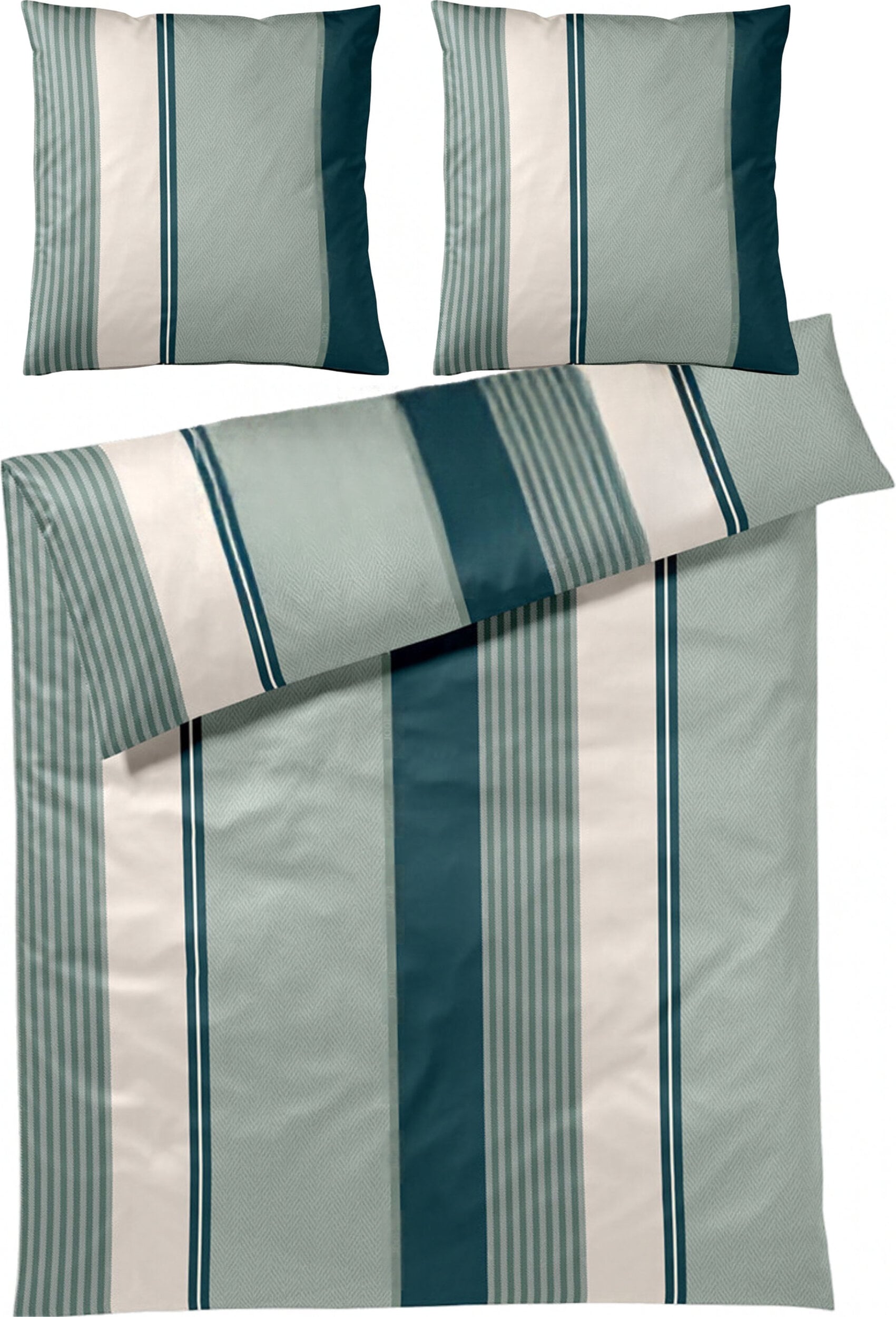 Herringbone Stripes Bettwäsche 200 x 200 cm Emerald aus Mako-Satin mit 2 Kissenbezügen 80 x 80 cm