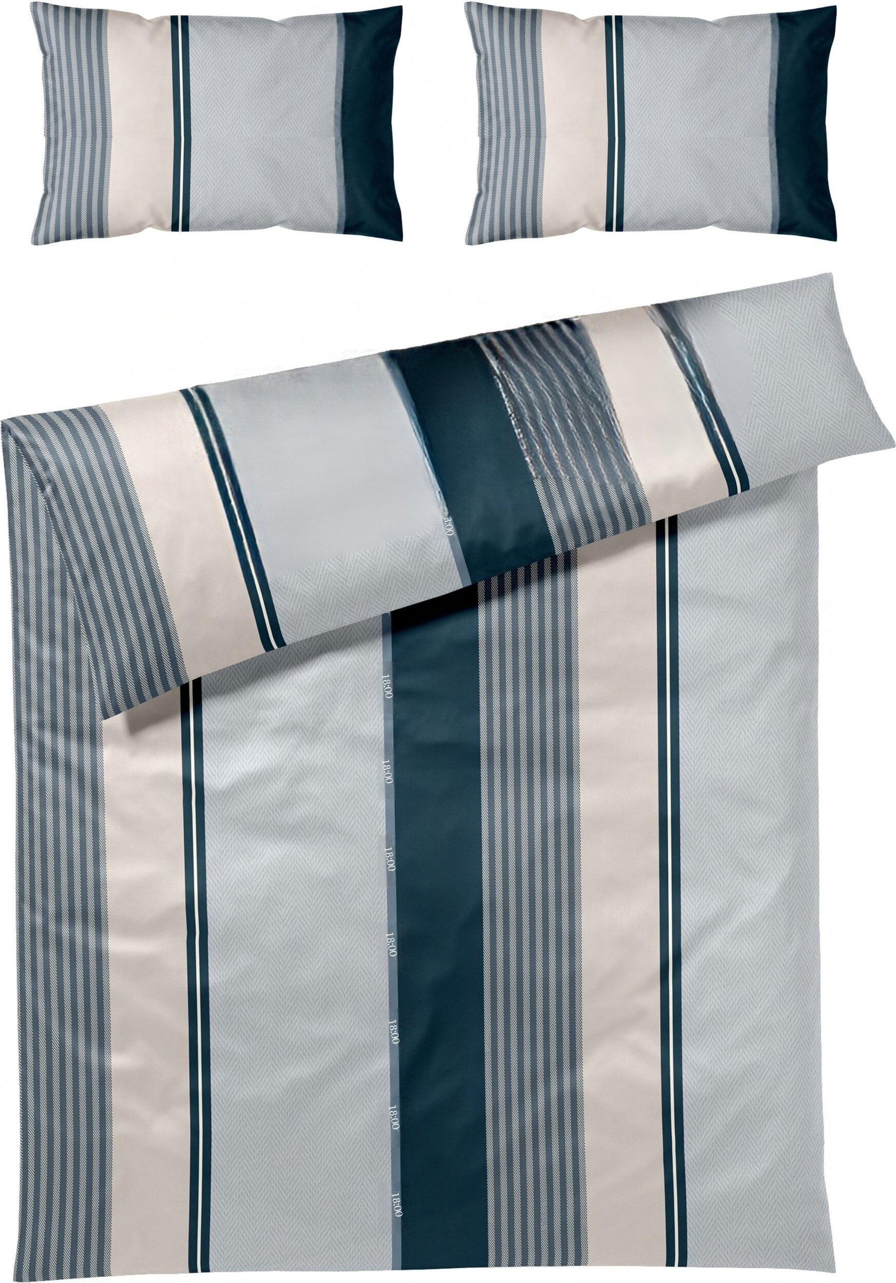 Herringbone Stripes Bettwäsche 200 x 200 cm Ocean aus Baumwollsatin mit 2 Kissenbezügen 40 x 80 cm