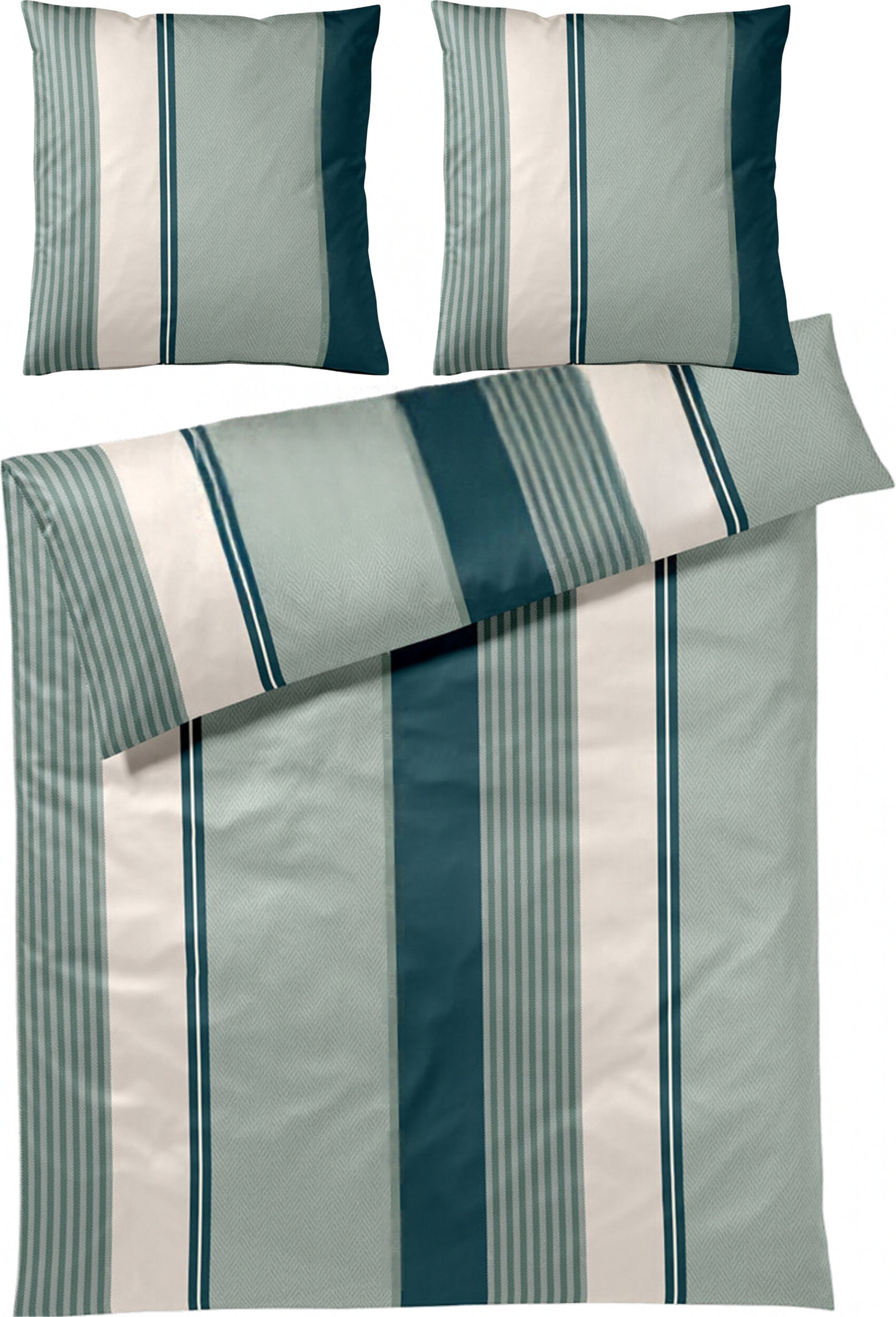 Herringbone Stripes Bettwäsche 200 x 220 cm Emerald aus Mako-Satin mit 2 Kissenbezügen 80 x 80 cm