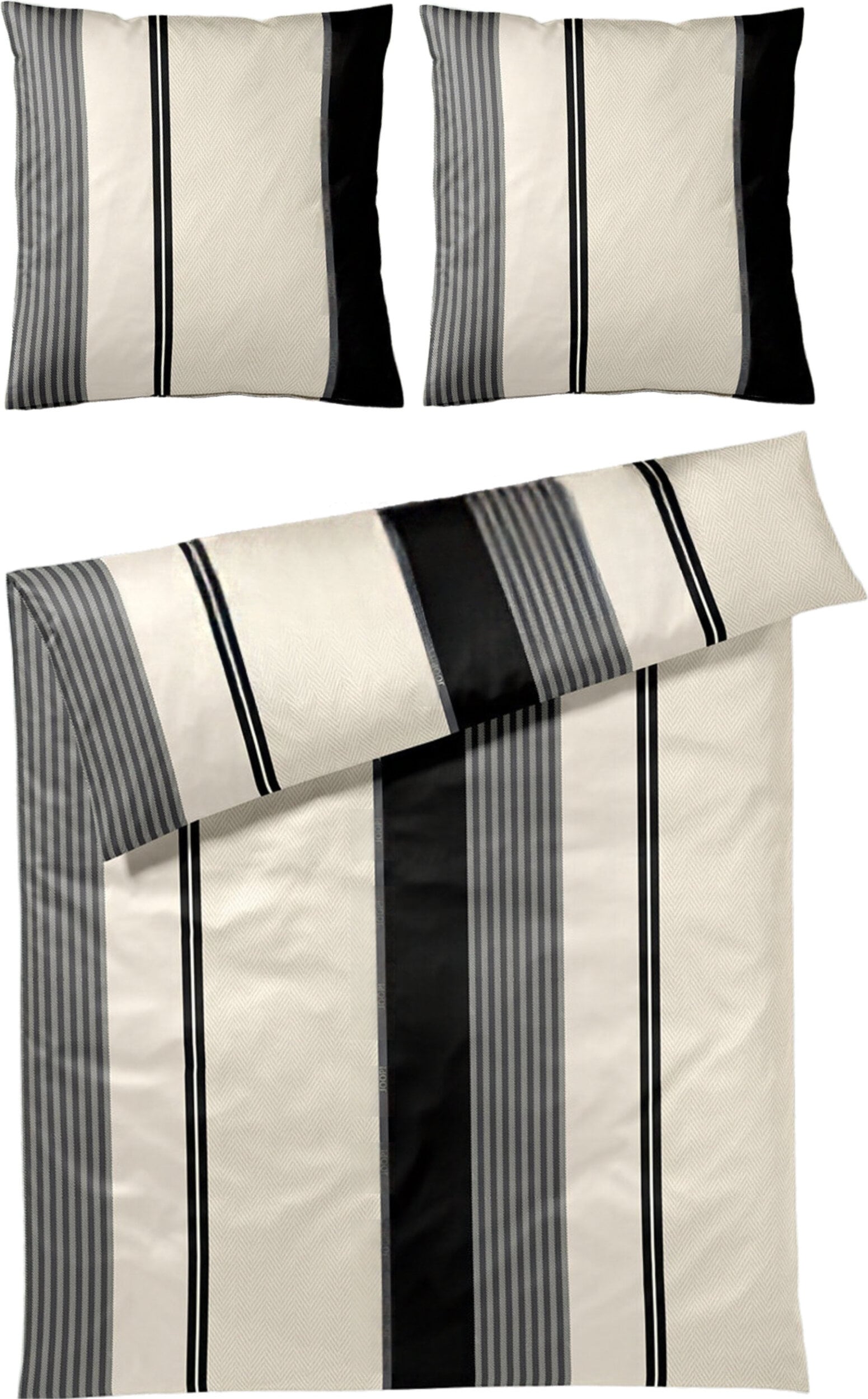 Herringbone Stripes Bettwäsche 240 x 220 cm, Black, aus Mako-Satin, mit 2 Kissenbezügen 80 x 80 cm