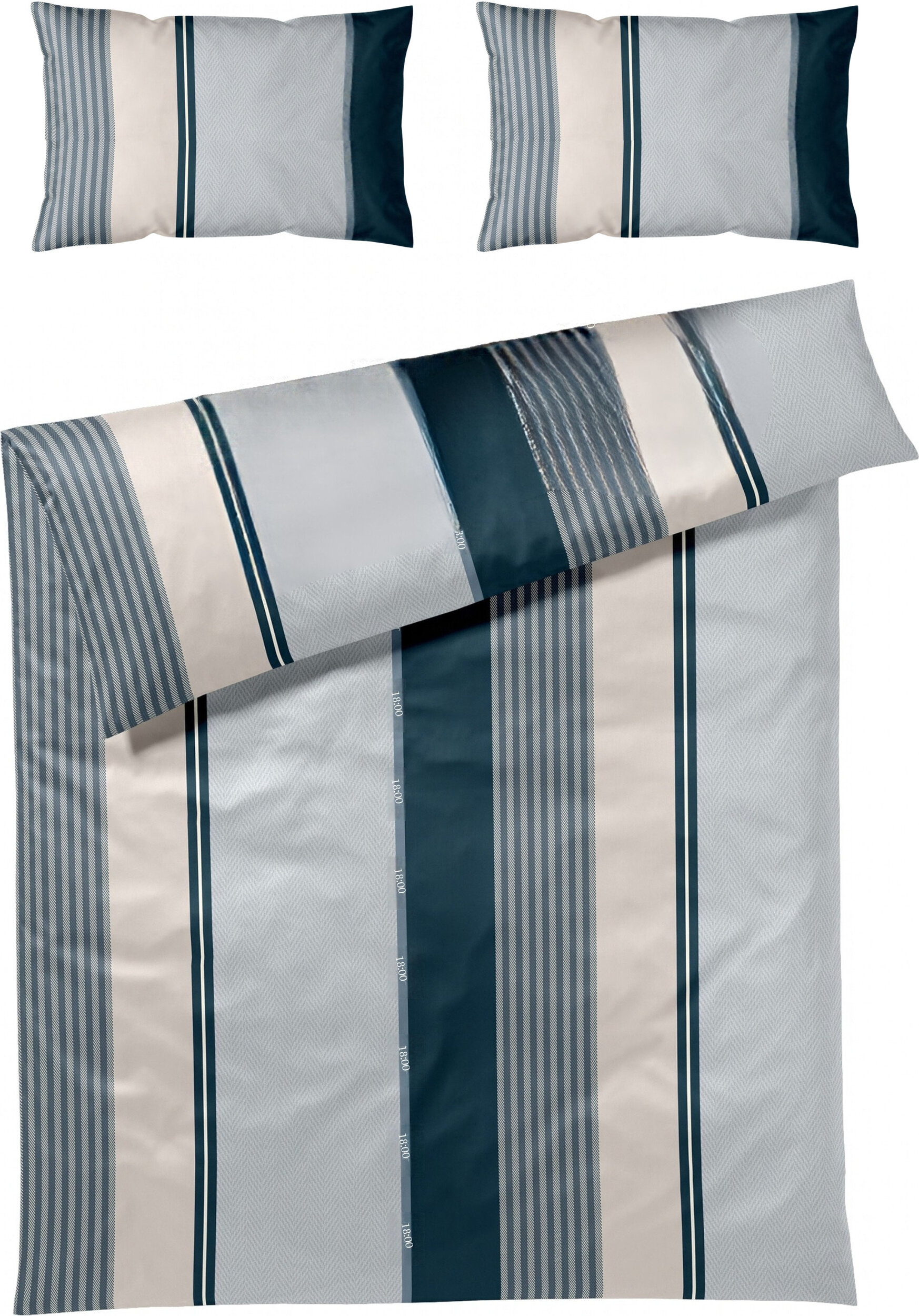 Herringbone Stripes Bettwäsche 240 x 220 cm Ocean aus Baumwollsatin mit 2 Kissenbezügen 40 x 80 cm