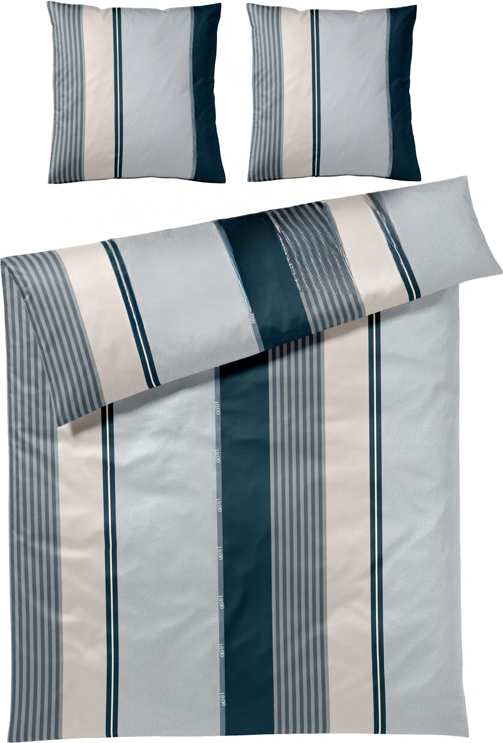 Herringbone Stripes Bettwäsche 240 x 220 cm Ocean aus Baumwollsatin mit 2 Kissenbezügen 80 x 80 cm