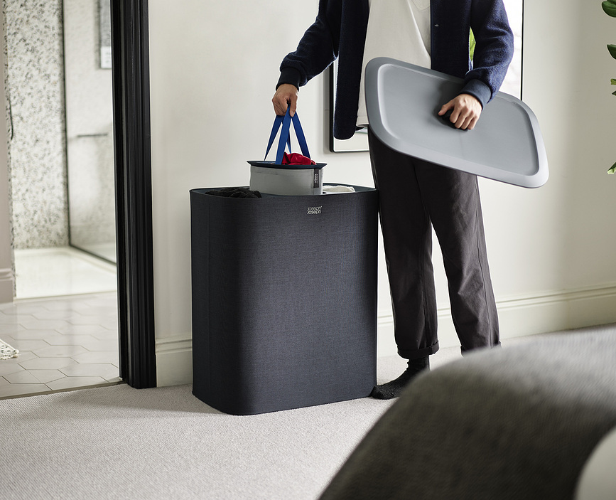 Cesto para la Ropa Sucia Tota, de tres compartimentos, 90 L, color crudo