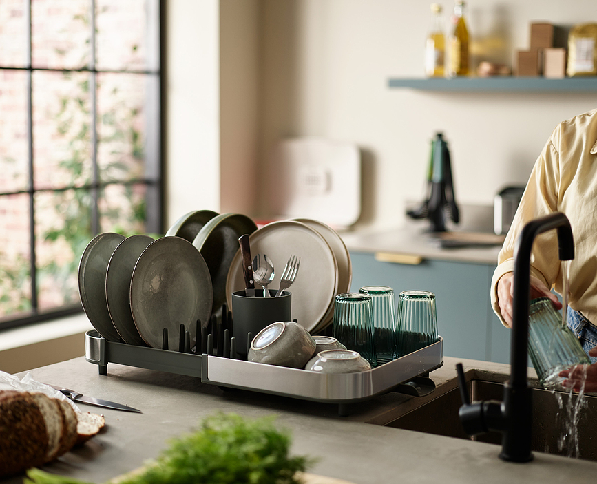 Duo Égouttoir à Vaisselle réglable, noir et argenté