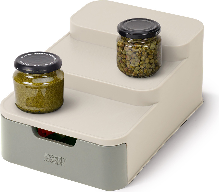 Duo Organisateur de Rangement à trois niveaux, avec tiroir, gris