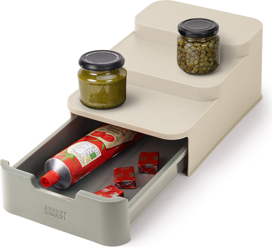 Duo Organisateur de Rangement à trois niveaux, avec tiroir, gris