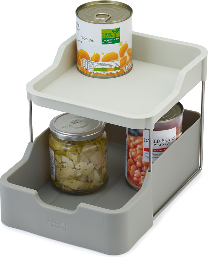 Duo Organisateur de Rangement pour Placard, à deux niveaux avec tiroir, gris