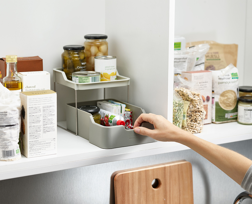 Duo Organisateur de Rangement pour Placard, à deux niveaux avec tiroir, gris