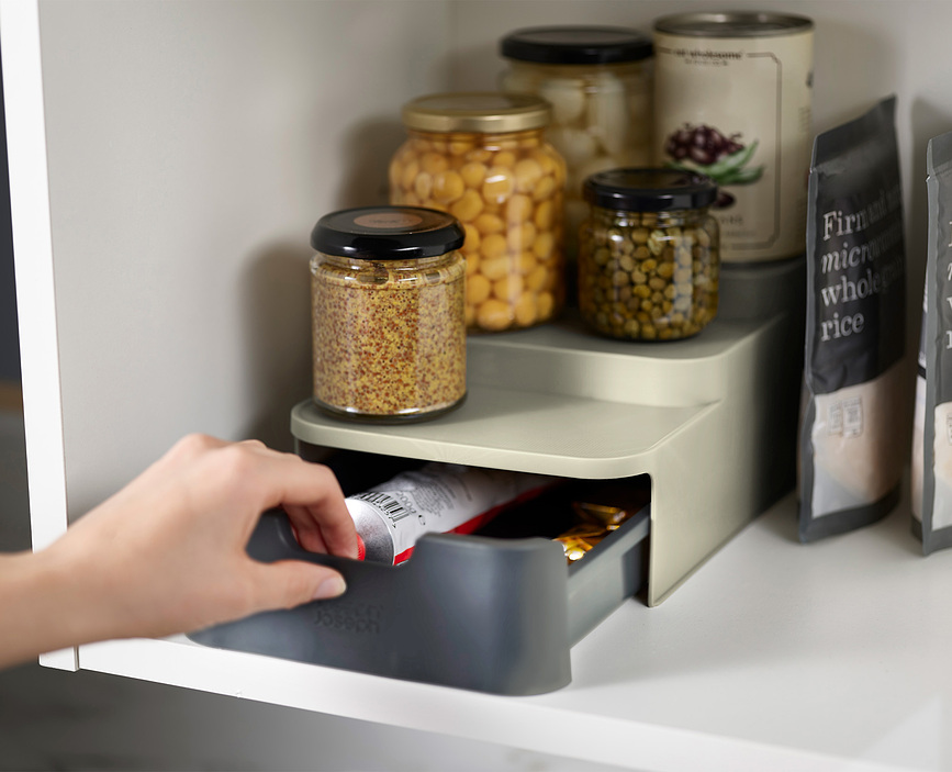 Duo Organizator za omarico, s predalom, s tremi nivoji, siv