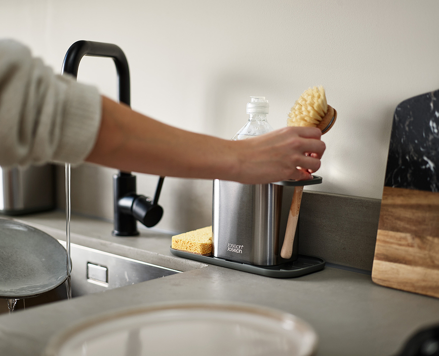 Duo Organizator za pomivalno korito, črno-srebrn