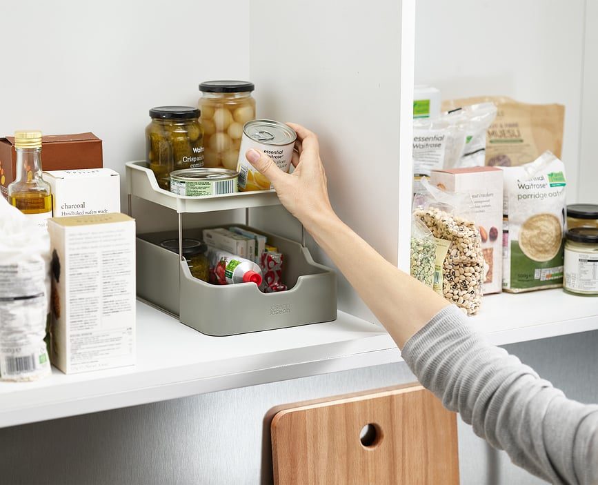 Duo Οργανωτής Ντουλαπιού διώροφος με συρτάρι, γκρι