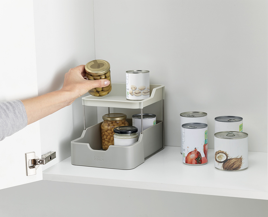 Duo Οργανωτής Ντουλαπιού διώροφος με συρτάρι, γκρι