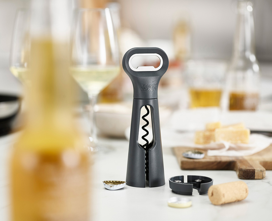 Duo Tire-bouchon et Décapsuleur, avec Coupe-capsule, gris foncé