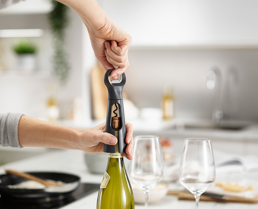 Duo Tire-bouchon et Décapsuleur, avec Coupe-capsule, gris foncé