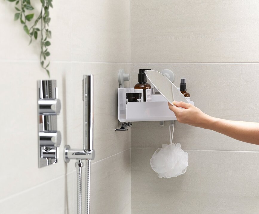 EasyStore Étagère de Douche d'angle avec miroir