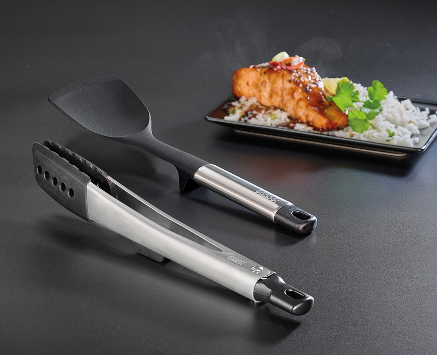 Elevate Set d'ustensiles de cuisine avec support, noir et argenté, Set 4 pièces