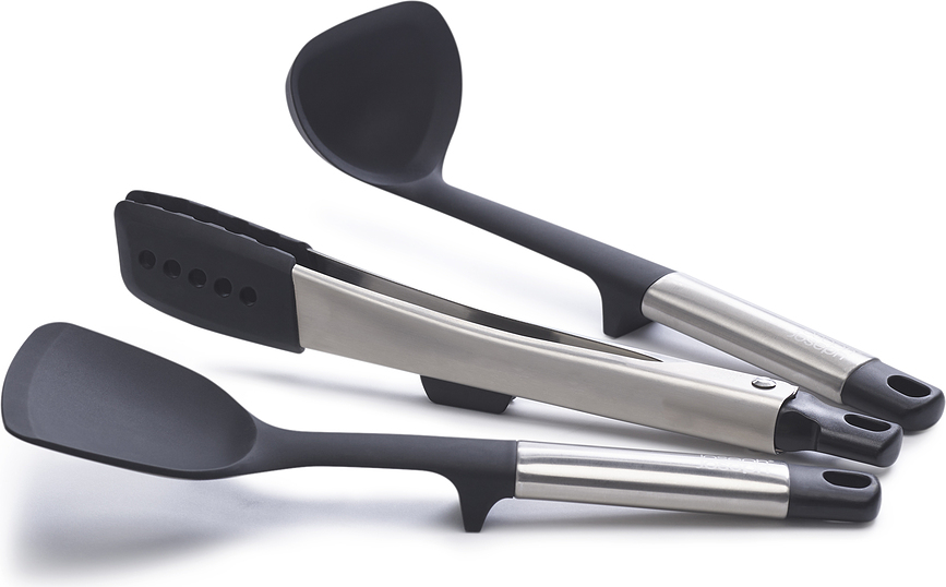 Elevate Set d'ustensiles de cuisine avec support, noir et argenté, Set 4 pièces