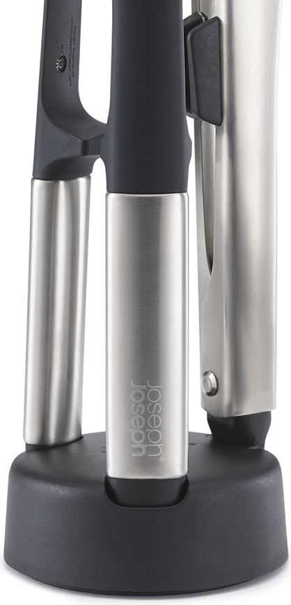 Elevate Set d'ustensiles de cuisine avec support, noir et argenté, Set 4 pièces