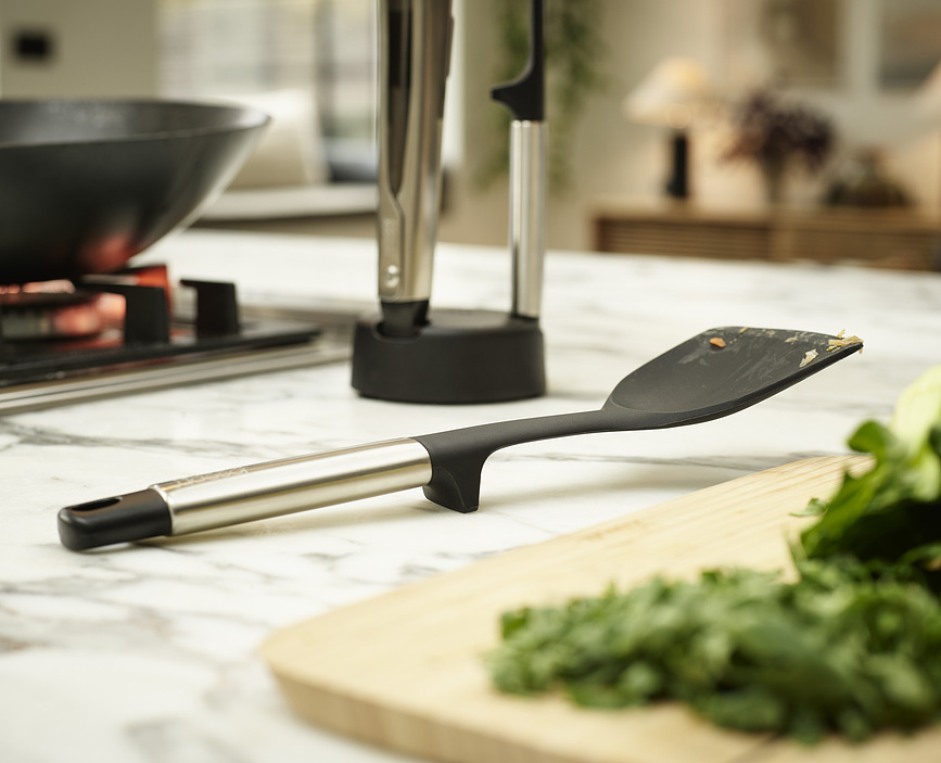 Elevate Set d'ustensiles de cuisine avec support, noir et argenté, Set 4 pièces