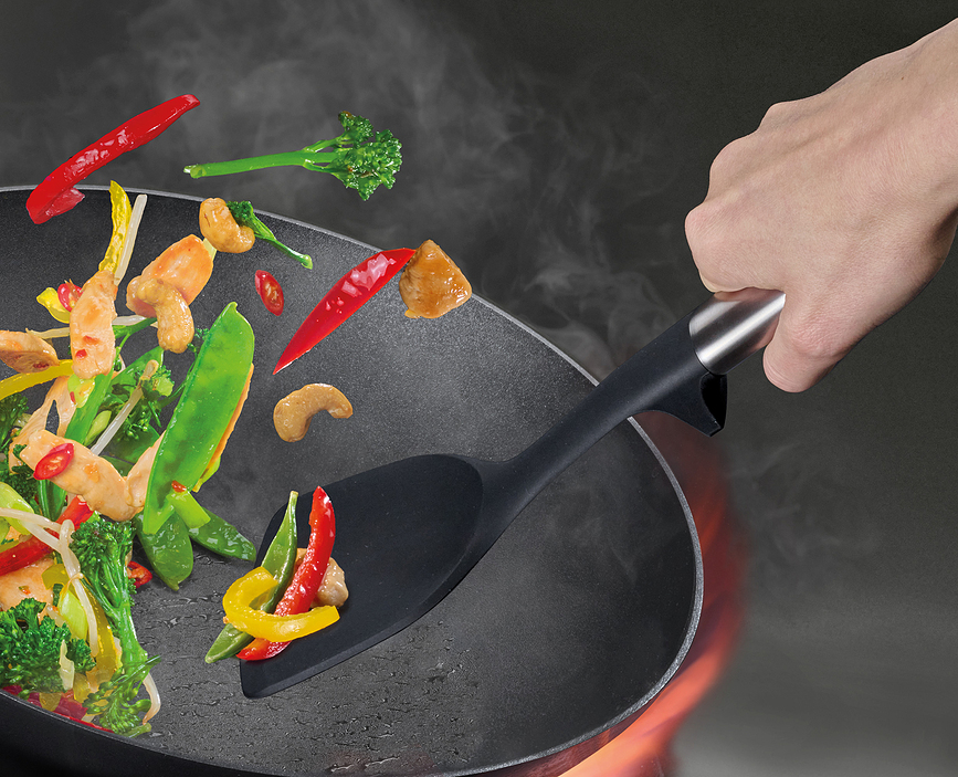 Elevate Set d'ustensiles de cuisine avec support, noir et argenté, Set 4 pièces